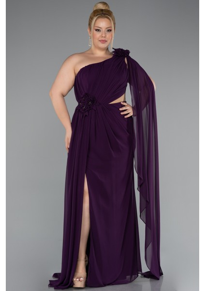 Tek Omuz Yırtmaçlı Uzun Şifon Büyük Beden Abiye ABU5145 fiyatları