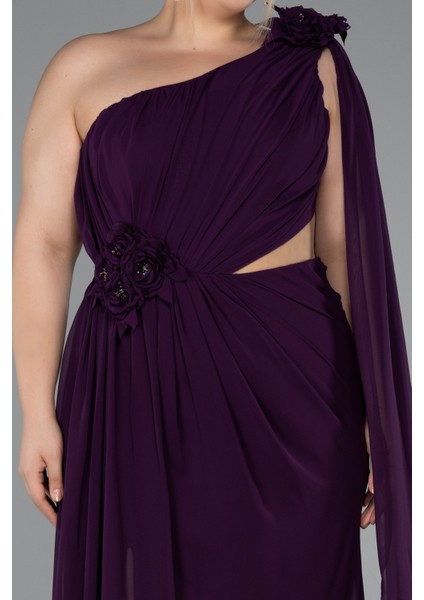 Tek Omuz Yırtmaçlı Uzun Şifon Büyük Beden Abiye ABU5145 fırsatları