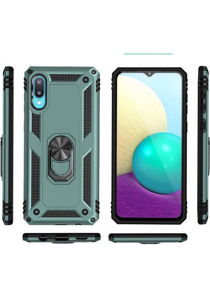 Samsung Galaxy A02 Kılıf Sofya Yüzüklü Silikon Kapak - YEŞIL-(5796) - BKS9455-1662 modelleri