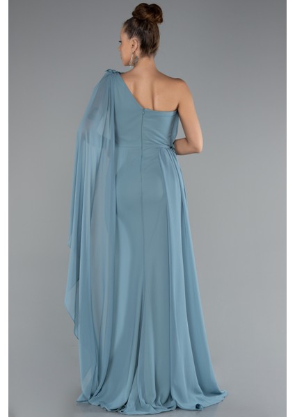 Şallı Tek Omuz Yırtmaçlı Uzun Şifon Abiye ABU5144 fiyatları