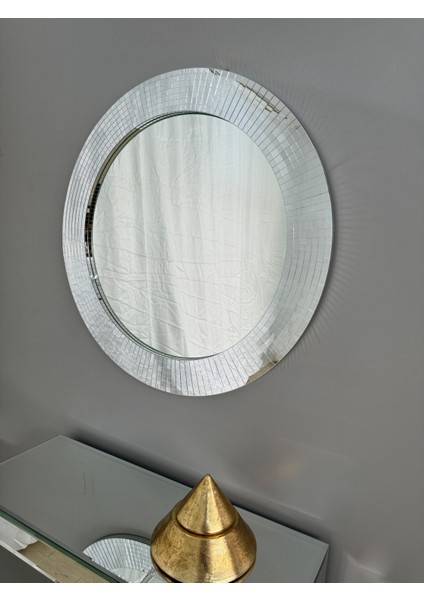 75 cm Mozaik Çerçeveli Yuvarlak Ayna | Dekoratif Duvar Aynası | Modern ve Işıltılı Tasarım 75X75 75 Çap
