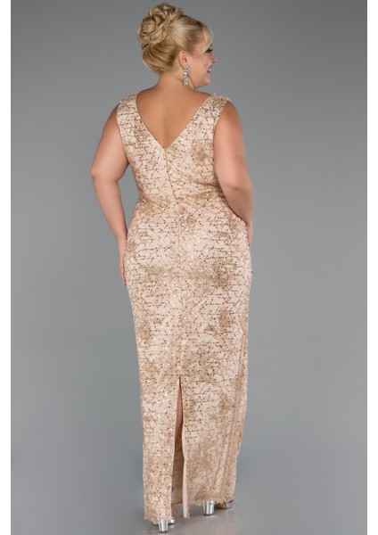 Kolsuz V Yaka Taşlı Uzun Büyük Beden Abiye ABU5190 fiyatları