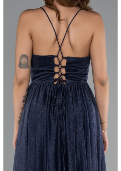 Bacak Dekolteli Balenli Uzun Simli Abiye Elbise ABU5175 fırsatları