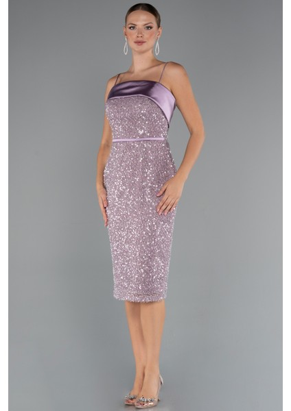 Askılı Midi Pul Payet Gece Elbisesi ABK2429