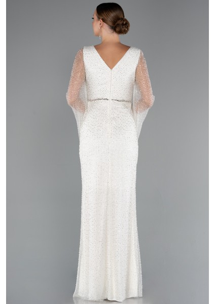 Simli Uzun Kol Beli Taşlı Özel Tasarım Abiye ABU5230 modelleri