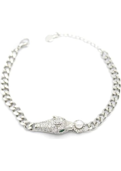 Zirkon Taşlı Leopar Bileklik - Gümüş