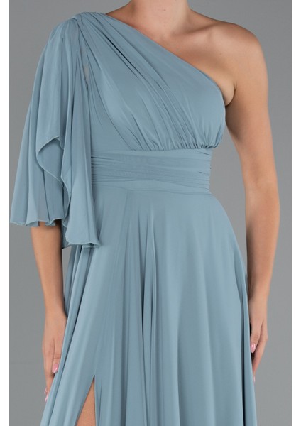 Tek Kol Yırtmaçlı Uzun Şifon Abiye ABU5259 modelleri