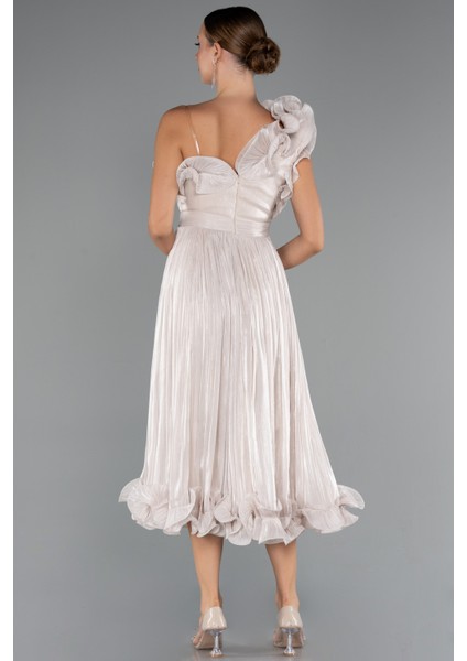 Fırfırlı Tek Omuz Midi Şifon Abiye Elbise ABK2434 fiyatları