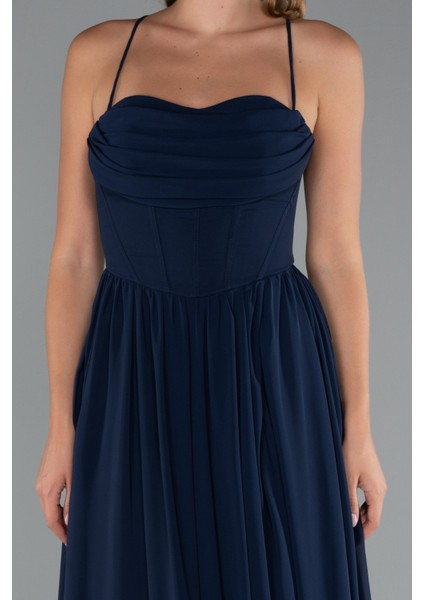 Sırt ve Bacak Dekolteli Uzun Şifon Abiye ABU5223 modelleri