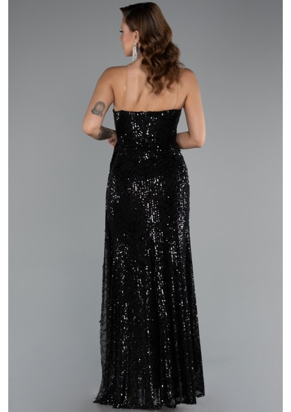 Straplez Yırtmaçlı Uzun Pullu Abiye Elbise ABU5167 fiyatları