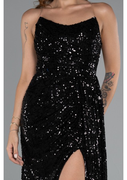 Straplez Yırtmaçlı Uzun Pullu Abiye Elbise ABU5167 modelleri