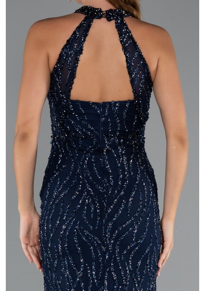 Halter Yaka Bacak Dekolteli Uzun Simli Abiye ABU5213 fırsatları