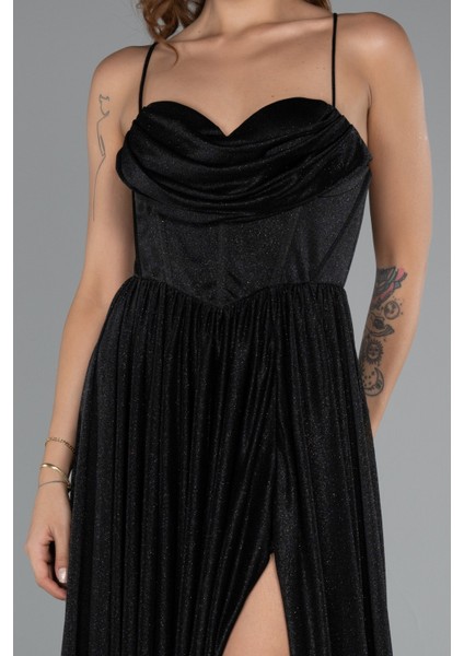 Bacak Dekolteli Balenli Uzun Simli Abiye Elbise ABU5175 modelleri