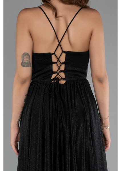 Bacak Dekolteli Balenli Uzun Simli Abiye Elbise ABU5175 fırsatları