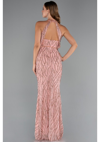 Halter Yaka Bacak Dekolteli Uzun Simli Abiye ABU5213 fiyatları