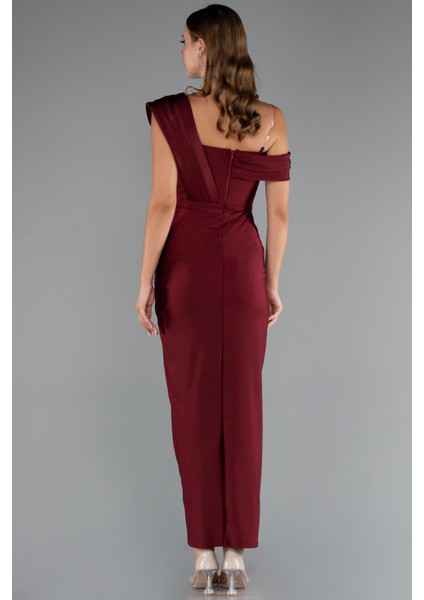 Tek Omuz Yırtmaçlı Midi Davet Elbisesi ABK2423 fiyatları