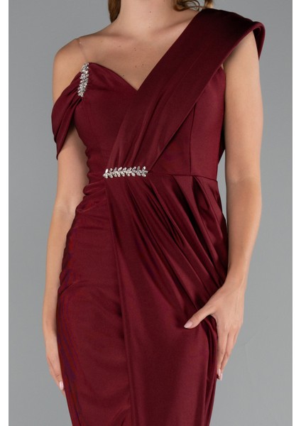 Tek Omuz Yırtmaçlı Midi Davet Elbisesi ABK2423 modelleri