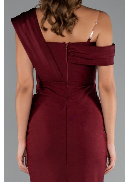 Tek Omuz Yırtmaçlı Midi Davet Elbisesi ABK2423 fırsatları