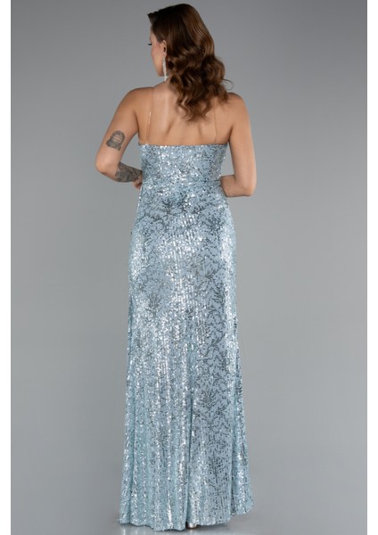 Straplez Yırtmaçlı Uzun Pullu Abiye Elbise ABU5167 fiyatları