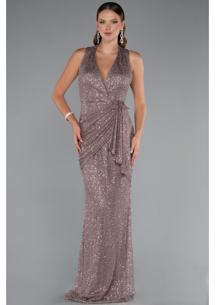 Göğüs ve Sırt Dekolteli Uzun Pullu Abiye ABU5209