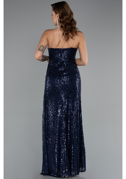 Straplez Yırtmaçlı Uzun Pullu Abiye Elbise ABU5167 fiyatları