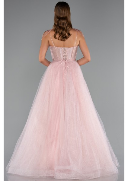 Taşlı Yaka Aksesuarlı Uzun Simli Nişanlık ABU5220 fiyatları