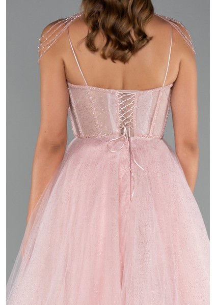 Taşlı Yaka Aksesuarlı Uzun Simli Nişanlık ABU5220 fırsatları