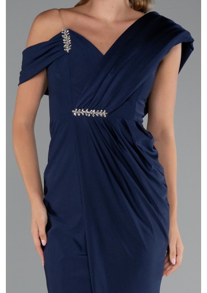 Tek Omuz Yırtmaçlı Midi Davet Elbisesi ABK2423 modelleri