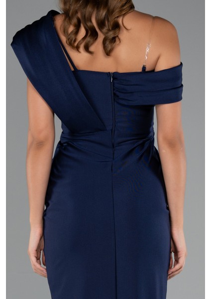 Tek Omuz Yırtmaçlı Midi Davet Elbisesi ABK2423 fırsatları