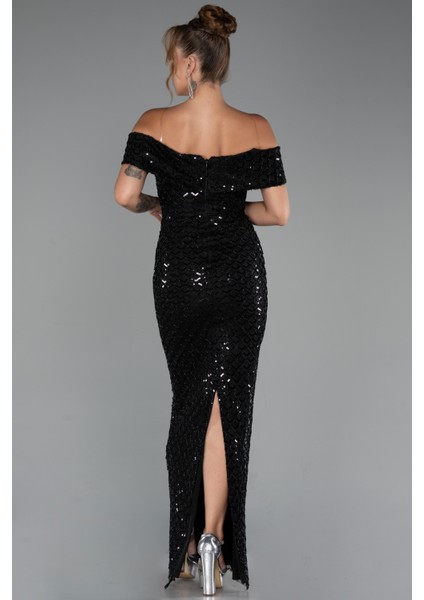 Kayık Yaka Boncuklu Uzun Abiye Elbise ABU5186 fiyatları