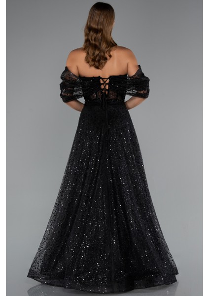 Kayık Yaka Saten Peplum Kesim Uzun Şifon Abiye ABU5226 fiyatları