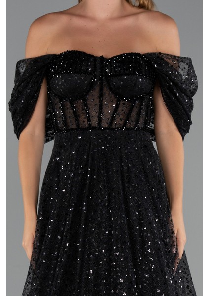 Kayık Yaka Saten Peplum Kesim Uzun Şifon Abiye ABU5226 modelleri