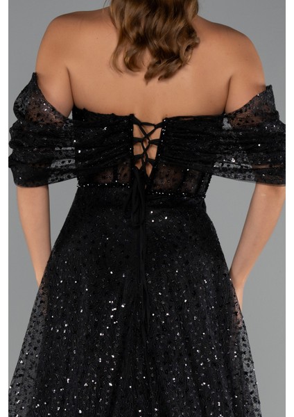 Kayık Yaka Saten Peplum Kesim Uzun Şifon Abiye ABU5226 fırsatları