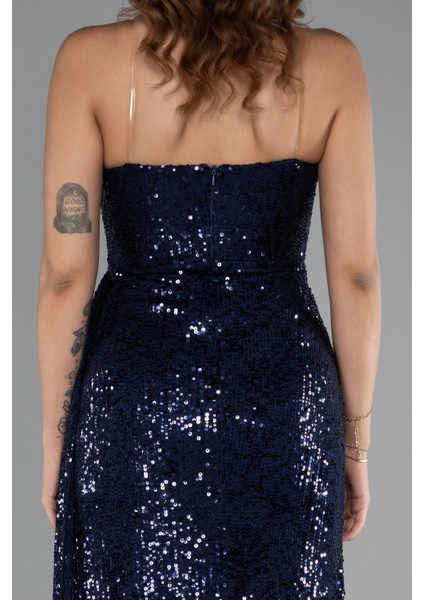 Straplez Yırtmaçlı Uzun Pullu Abiye Elbise ABU5167 fırsatları