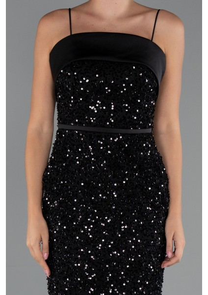 Askılı Midi Pul Payet Gece Elbisesi ABK2429 modelleri