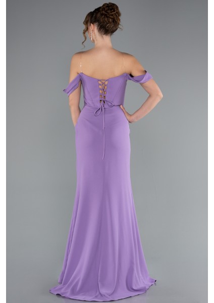 Taşlı Kayık Yaka Yırtmaçlı Uzun Abiye ABU5176 fiyatları