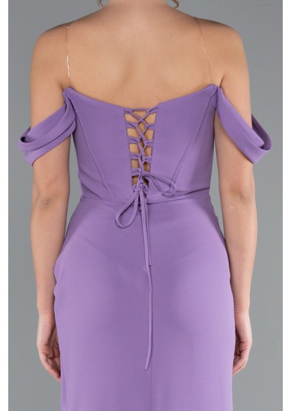 Taşlı Kayık Yaka Yırtmaçlı Uzun Abiye ABU5176 fırsatları