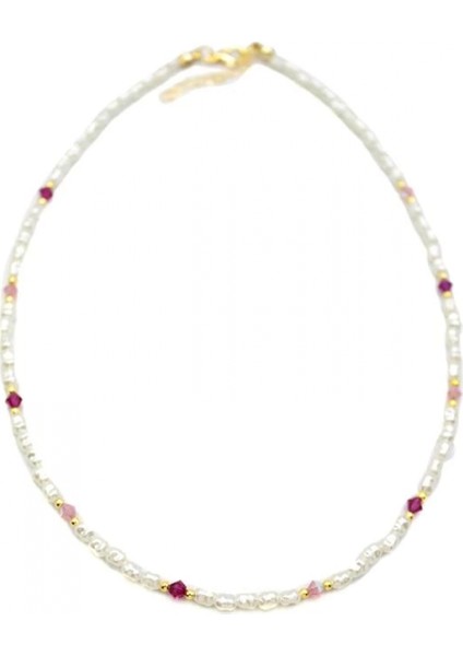 Renkli Boncuklu Inci Kolye - Fuşya fiyatları