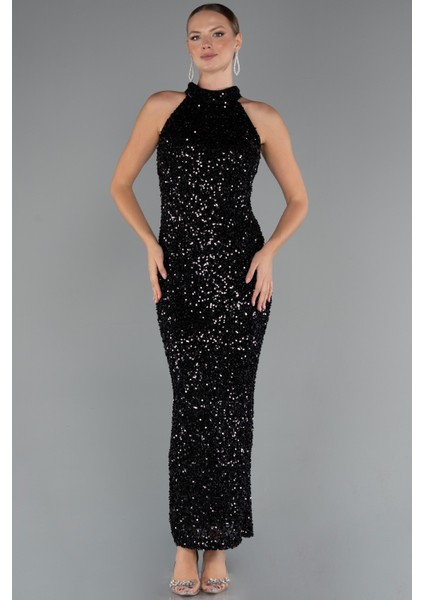 Halter Yaka Midi Pul Payet Abiye Elbise ABU5247