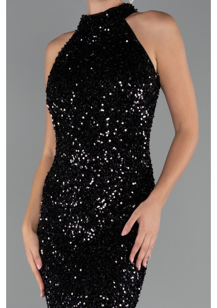 Halter Yaka Midi Pul Payet Abiye Elbise ABU5247 modelleri