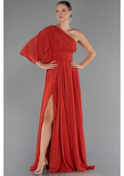 Tek Kol Yırtmaçlı Uzun Şifon Abiye ABU5259