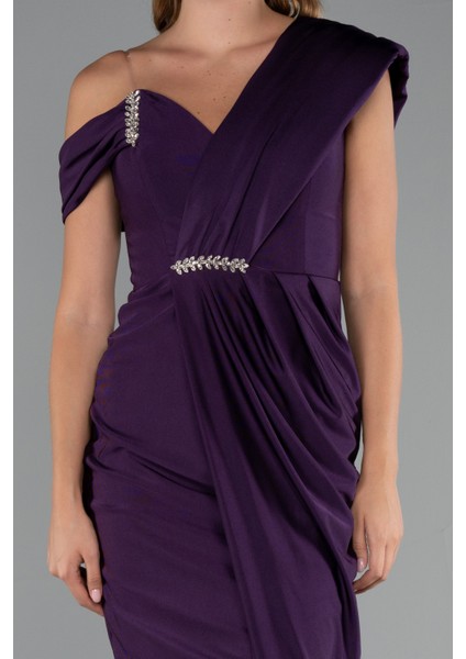 Tek Omuz Yırtmaçlı Midi Davet Elbisesi ABK2423 modelleri