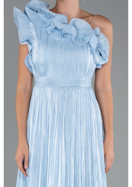 Fırfırlı Tek Omuz Midi Şifon Abiye Elbise ABK2434 modelleri