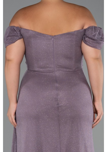 Kayık Yaka Yırtmaçlı Uzun Simli Büyük Beden Abiye ABU5252 fırsatları