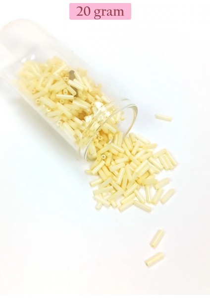 Uzun Boru Kesme Boncuk Çap 2mm Uzunluk 10 mm - 20 Gram - Krem - BNC234