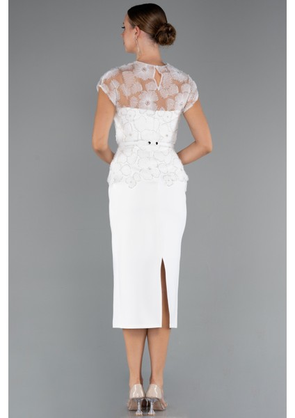 Kısa Kol Çiçek Desenli Midi Dantel Gece Elbisesi ABK2427 fiyatları