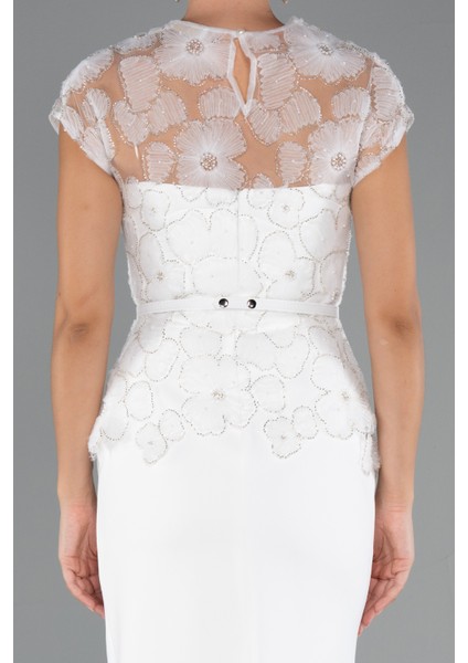 Kısa Kol Çiçek Desenli Midi Dantel Gece Elbisesi ABK2427 fırsatları