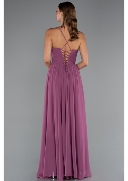 Sırt ve Bacak Dekolteli Uzun Şifon Abiye ABU5223 fiyatları