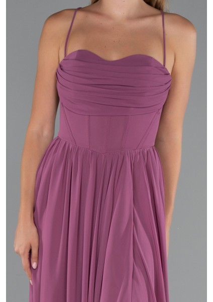 Sırt ve Bacak Dekolteli Uzun Şifon Abiye ABU5223 modelleri