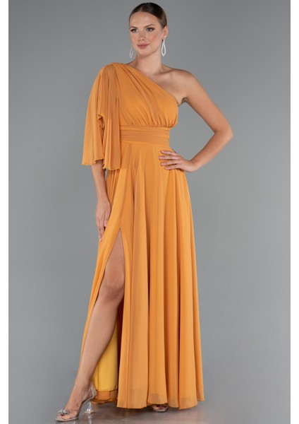 Tek Kol Yırtmaçlı Uzun Şifon Abiye ABU5259